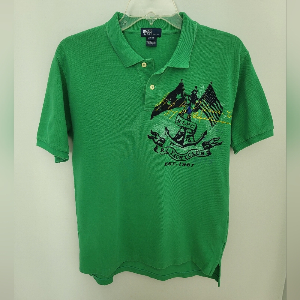 Boy's Polo Ralph Lauren Large 16/18 Collared Short Sleeve Shirt Green Yacht Club